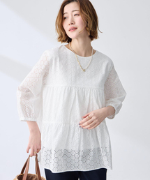 Petit Honfleur（プチオンフルール）の「レースティアードチュニックブラウス（Tシャツ/カットソー）」