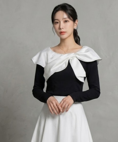 gossip！ロサンゼルス（ゴシップロサンゼルス）の「デコルテリボン ロングスリーブTシャツ（Tシャツ/カットソー・レディース・ホワイト/ブラック・FREE）」の3枚目の写真
