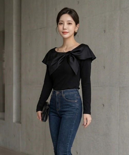 gossip！ロサンゼルス（ゴシップロサンゼルス）の「デコルテリボン ロングスリーブTシャツ（Tシャツ/カットソー・レディース・ホワイト/ブラック・FREE）」の14枚目の写真