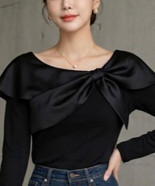 gossip！ロサンゼルス（ゴシップロサンゼルス）の「デコルテリボン ロングスリーブTシャツ（Tシャツ/カットソー・レディース・ホワイト/ブラック・FREE）」の9枚目の写真