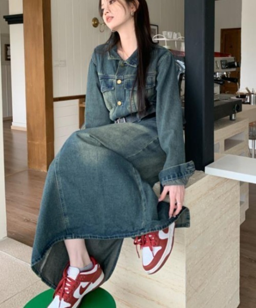 semplice(センプリチェ)の「デニムワンピ【韓国ファッション】(ワンピース・レディース・ブルー・XL/L/M/S)」の2枚目の写真