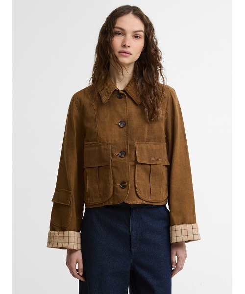 美品☆Barbour　バブアー　ショート丈　ブラウン　レディース Dalbury クロップド カジュアルジャケット（レディース）（ブルゾン