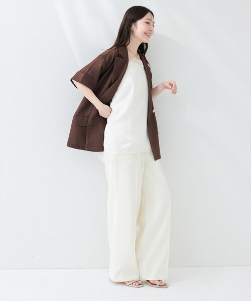 natural couture（ナチュラルクチュール）の「サテンレースキャミ（シャツ/ブラウス・レディース・ブラウン/ブラック/アイボリー・FREE）」の7枚目の写真