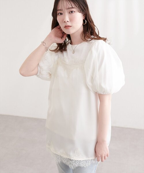 natural couture（ナチュラルクチュール）の「サテンレースキャミ（シャツ/ブラウス・レディース・ブラウン/ブラック/アイボリー・FREE）」の10枚目の写真