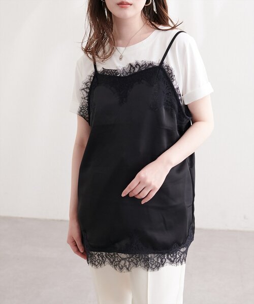 natural couture（ナチュラルクチュール）の「サテンレースキャミ（シャツ/ブラウス・レディース・ブラウン/ブラック/アイボリー・FREE）」の15枚目の写真