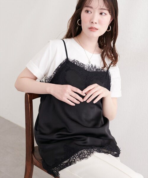 natural couture（ナチュラルクチュール）の「サテンレースキャミ（シャツ/ブラウス・レディース・ブラウン/ブラック/アイボリー・FREE）」の16枚目の写真