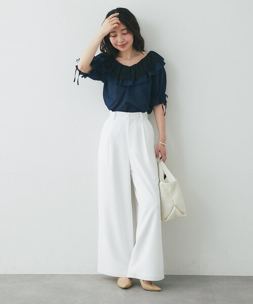 La boutique BonBon(ラブティックボンボン)の「【涼しくて美シルエット】ドライタッチワイドパンツ(その他パンツ・レディース・ピンク/ネイビー/ホワイト・38/36)」の14枚目の写真