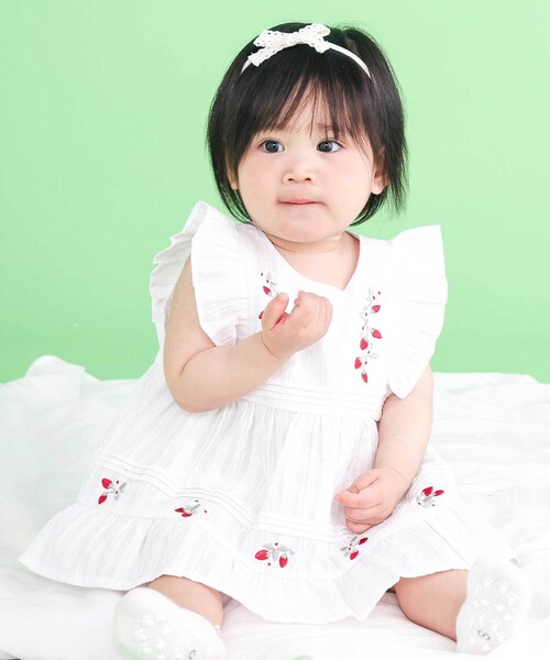 SLAP SLIP BABY(スラップスリップベビー)の「ピンタックティアードワンピースブルマ付きセットアップベビー(70~80cm)(その他ベビーウェア・キッズ・ホワイト/ブルー・FREE)」の3枚目の写真