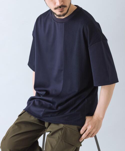 ITEMS URBANRESEARCH(アイテムズ アーバンリサーチ)の「ジャカード×ポンチ切替半袖TOPS(Tシャツ/カットソー・メンズ・ネイビー/ライトブラウン/オフホワイト/ミント・MEDIUM/LARGE)」の4枚目の写真
