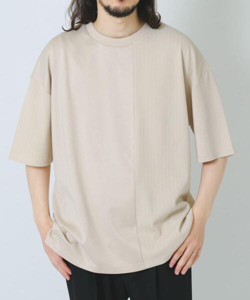ITEMS URBANRESEARCH(アイテムズ アーバンリサーチ)の「ジャカード×ポンチ切替半袖TOPS(Tシャツ/カットソー・メンズ・ネイビー/ライトブラウン/オフホワイト/ミント・MEDIUM/LARGE)」の2枚目の写真