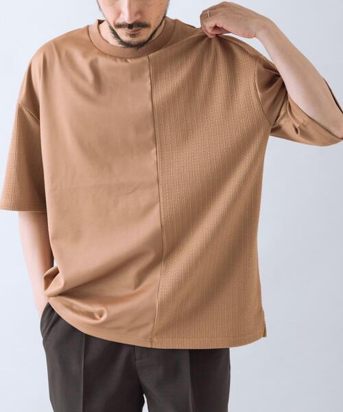 ITEMS URBANRESEARCH(アイテムズ アーバンリサーチ)の「ジャカード×ポンチ切替半袖TOPS(Tシャツ/カットソー・メンズ・ネイビー/ライトブラウン/オフホワイト/ミント・MEDIUM/LARGE)」の3枚目の写真