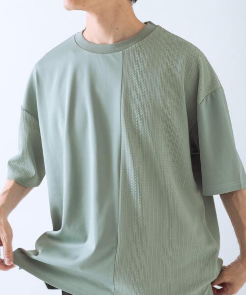 ITEMS URBANRESEARCH(アイテムズ アーバンリサーチ)の「ジャカード×ポンチ切替半袖TOPS(Tシャツ/カットソー・メンズ・ネイビー/ライトブラウン/オフホワイト/ミント・MEDIUM/LARGE)」の1枚目の写真