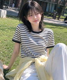 ストライプリンガーTシャツブラック