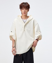 FVLMEN（フルメン）の「【neos】ヘンリーネック 半袖 プルオーバー パーカー メンズ レディース オーバーサイズ ビッグシルエット フーディー カットソー 韓国ファッション ユニセックス（パーカー）」