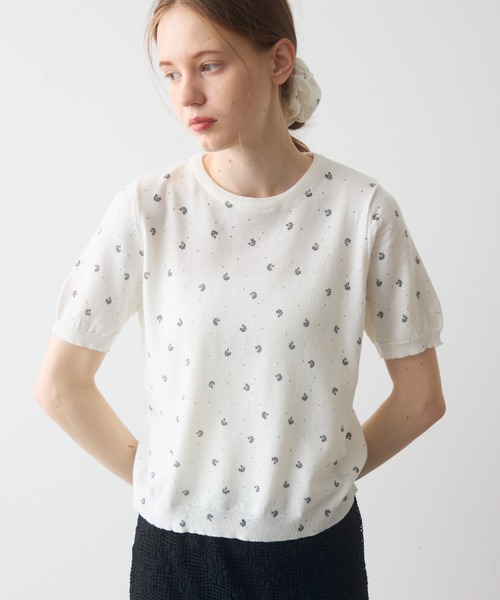 Crisp(クリスプ)の「short sleeve flower knit / ショートスリーブフラワーニット(ニット/セーター・レディース・グレー/ホワイト・FREE)」の19枚目の写真