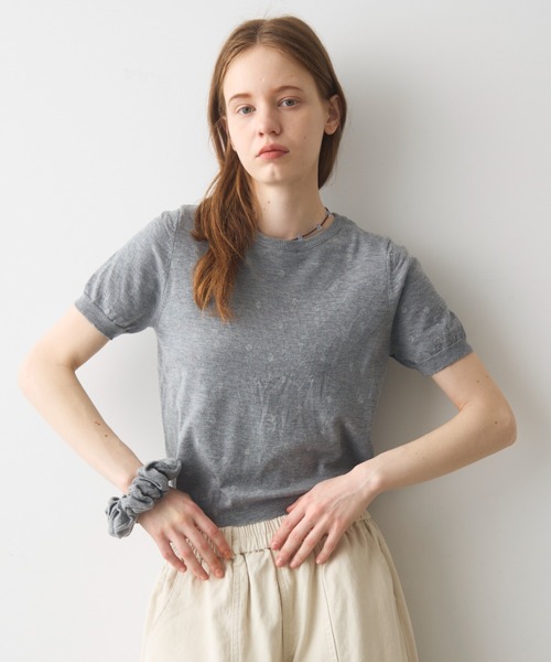 Crisp(クリスプ)の「short sleeve flower knit / ショートスリーブフラワーニット(ニット/セーター・レディース・グレー/ホワイト・FREE)」の8枚目の写真