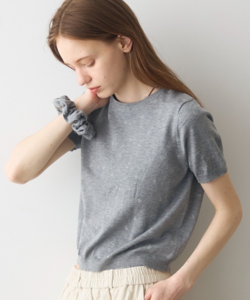 Crisp(クリスプ)の「short sleeve flower knit / ショートスリーブフラワーニット(ニット/セーター・レディース・グレー/ホワイト・FREE)」の9枚目の写真