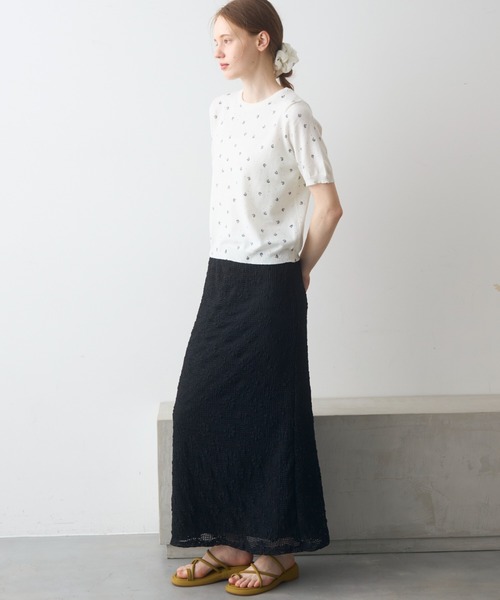 Crisp(クリスプ)の「short sleeve flower knit / ショートスリーブフラワーニット(ニット/セーター・レディース・グレー/ホワイト・FREE)」の4枚目の写真