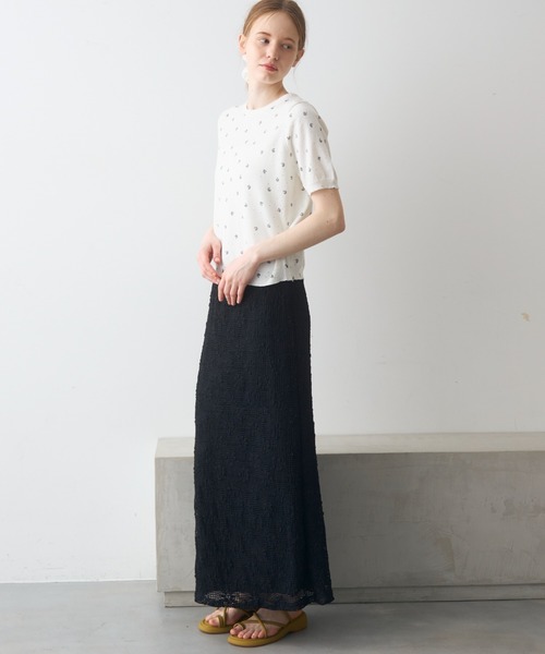 Crisp(クリスプ)の「short sleeve flower knit / ショートスリーブフラワーニット(ニット/セーター・レディース・グレー/ホワイト・FREE)」の5枚目の写真