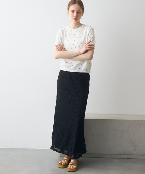 Crisp(クリスプ)の「short sleeve flower knit / ショートスリーブフラワーニット(ニット/セーター・レディース・グレー/ホワイト・FREE)」の6枚目の写真
