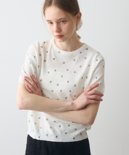 Crisp(クリスプ)の「short sleeve flower knit / ショートスリーブフラワーニット(ニット/セーター・レディース・グレー/ホワイト・FREE)」の20枚目の写真