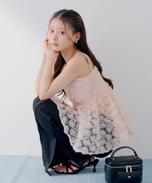 SALON by Chicoローズチュールペプラムブラウス ピンク 1万枚突破！【SALON by Chico】ローズチュールペプラムブラウス