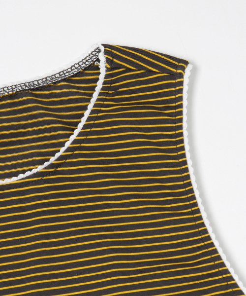 KIJIKO（キジコ）の「ke502. Stripe Lace Sleeveless Yellow（Tシャツ/カットソー・レディース・ライトイエロー・FREE）」の5枚目の写真