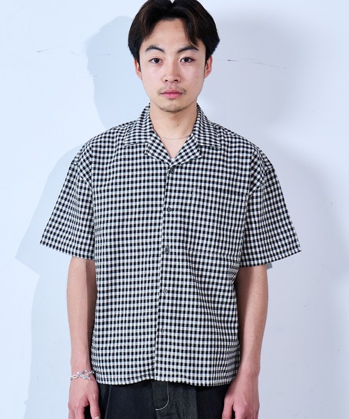SINSS(シンス)の「Check seersucker shirt / チェックシアサッカーシャツ(シャツ/ブラウス・メンズ・ブラック×ホワイト/ホワイト×ブルー・X-SMALL/SMALL/MEDIUM/LARGE)」の5枚目の写真