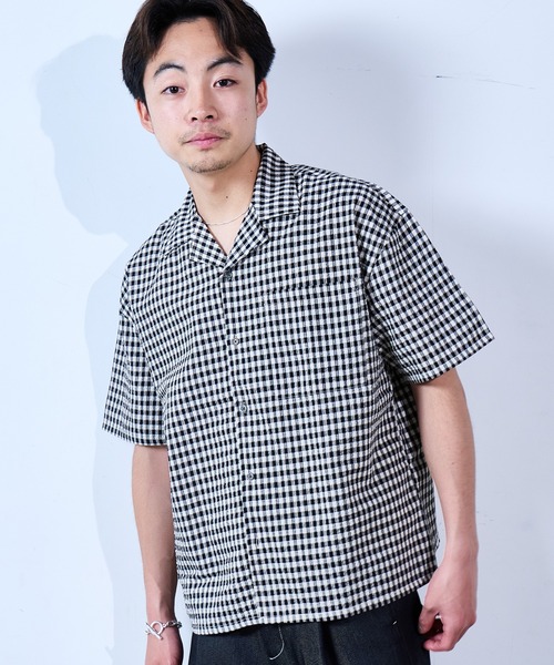 SINSS(シンス)の「Check seersucker shirt / チェックシアサッカーシャツ(シャツ/ブラウス・メンズ・ブラック×ホワイト/ホワイト×ブルー・X-SMALL/SMALL/MEDIUM/LARGE)」の6枚目の写真