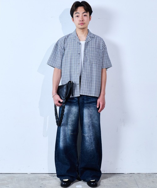 SINSS(シンス)の「Check seersucker shirt / チェックシアサッカーシャツ(シャツ/ブラウス・メンズ・ブラック×ホワイト/ホワイト×ブルー・X-SMALL/SMALL/MEDIUM/LARGE)」の4枚目の写真