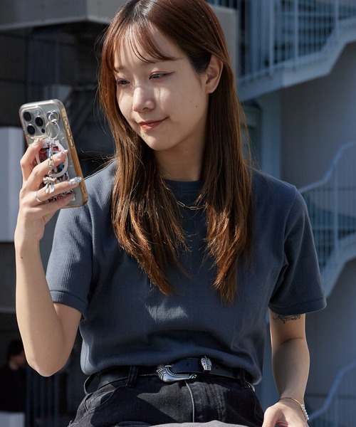 MILLER(ミラー)の「R.P.miller/ミラー PANELRIB C/N TEE パネルリブ クルーネック 半袖Tシャツ 無地 ボーダー 首元リブ パイピング 秋 秋服 2026年秋冬(Tシャツ/カットソー・レディース・ホワイト/ホワイト系/ブラック/ブラック系/グレー/チャコールグレー/オレンジ・FREE)」の5枚目の写真