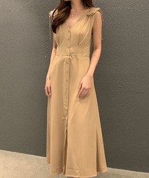 Vネックノースリーブロングワンピース