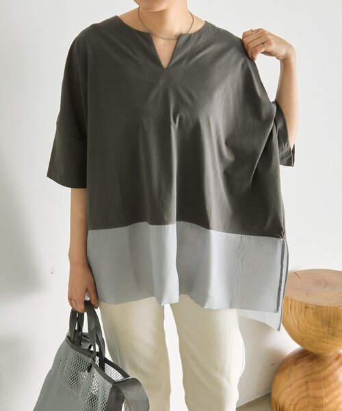 ear PAPILLONNER（イアパピヨネ）の「裾シアーTシャツ26【SUM1 STYLE】（Tシャツ/カットソー・レディース・ホワイト/ブラック/グレー・FREE）」の14枚目の写真