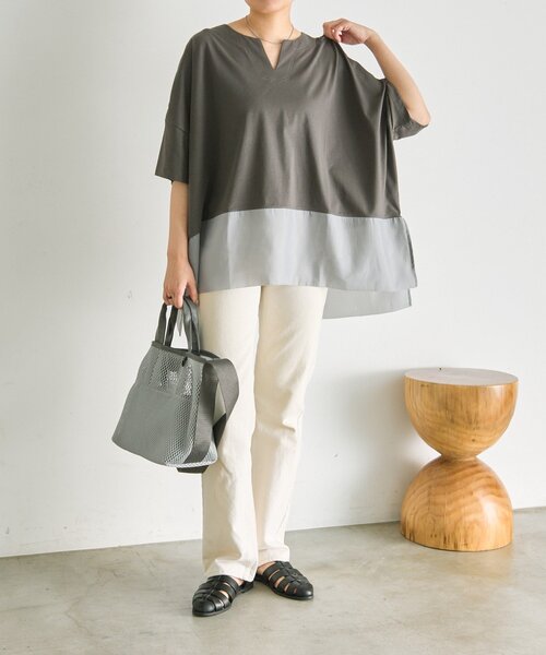 ear PAPILLONNER（イアパピヨネ）の「裾シアーTシャツ26【SUM1 STYLE】（Tシャツ/カットソー・レディース・ホワイト/ブラック/グレー・FREE）」の21枚目の写真