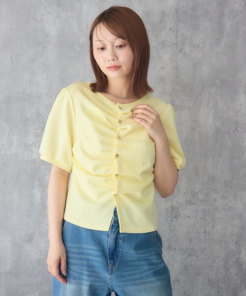RETRO GIRL(レトロガール)の「フロントギャザー半袖カーデ(カーディガン/ボレロ・レディース・ブラック/ナチュラル/イエロー・FREE)」の10枚目の写真
