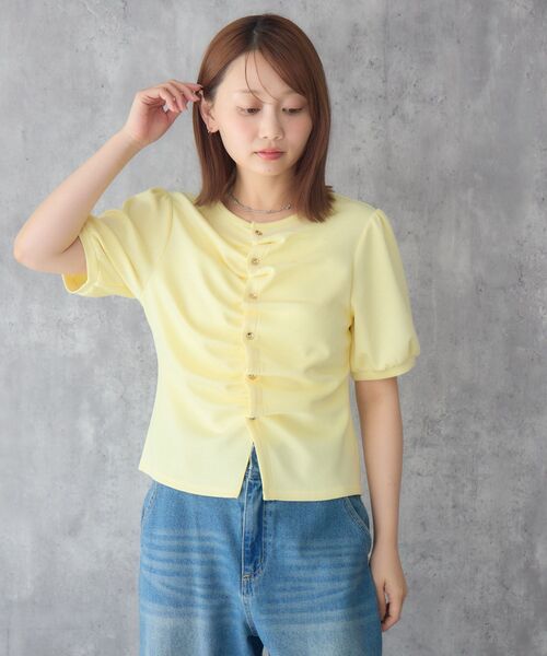 RETRO GIRL(レトロガール)の「フロントギャザー半袖カーデ(カーディガン/ボレロ・レディース・ブラック/ナチュラル/イエロー・FREE)」の11枚目の写真