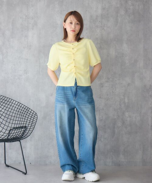 RETRO GIRL(レトロガール)の「フロントギャザー半袖カーデ(カーディガン/ボレロ・レディース・ブラック/ナチュラル/イエロー・FREE)」の13枚目の写真