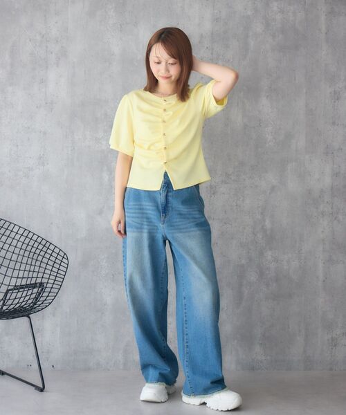RETRO GIRL(レトロガール)の「フロントギャザー半袖カーデ(カーディガン/ボレロ・レディース・ブラック/ナチュラル/イエロー・FREE)」の14枚目の写真