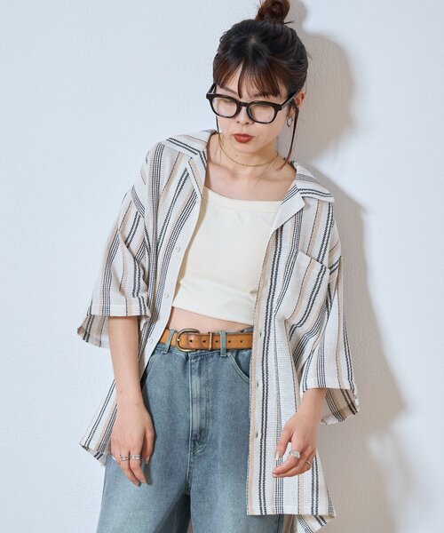 CIAOPANIC TYPY(チャオパニックティピー)の「【ユニセックス】【真夏でも着れる】AMALFIストライプシャツ(シャツ/ブラウス・メンズ・ホワイト/オレンジ/ブラック・MEDIUM/LARGE)」の4枚目の写真