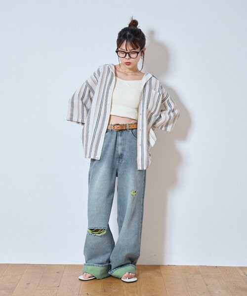 CIAOPANIC TYPY(チャオパニックティピー)の「【ユニセックス】【真夏でも着れる】AMALFIストライプシャツ(シャツ/ブラウス・メンズ・ホワイト/オレンジ/ブラック・MEDIUM/LARGE)」の8枚目の写真