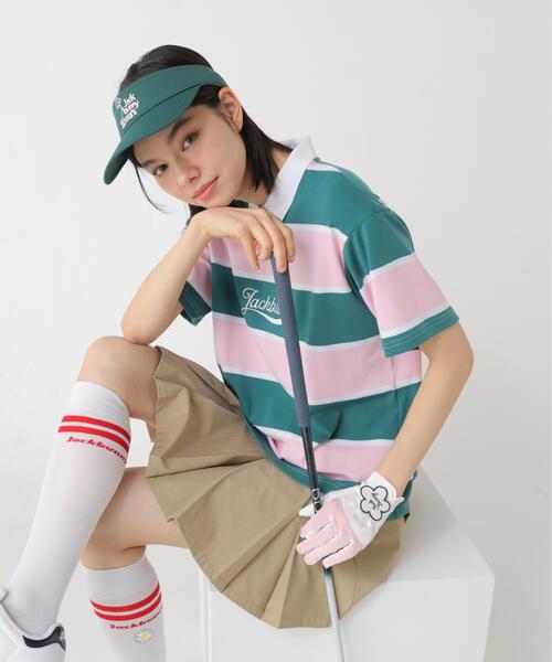 Jack Bunny!!(ジャックバニー)の「【Jack Bunny!!】PE先染めボーダー半袖ポロシャツ(ポロシャツ・レディース・ピンク/ネイビー・MEDIUM/SMALL)」の2枚目の写真