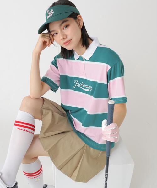 Jack Bunny!!(ジャックバニー)の「【Jack Bunny!!】PE先染めボーダー半袖ポロシャツ(ポロシャツ・レディース・ピンク/ネイビー・MEDIUM/SMALL)」の5枚目の写真