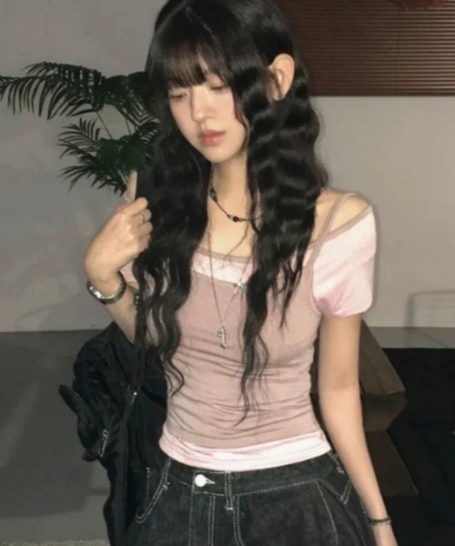 semplice（センプリチェ）の「Ｔシャツ【韓国ファッション】（Tシャツ/カットソー・レディース・ピンク/グレー/キャメル・F）」の6枚目の写真