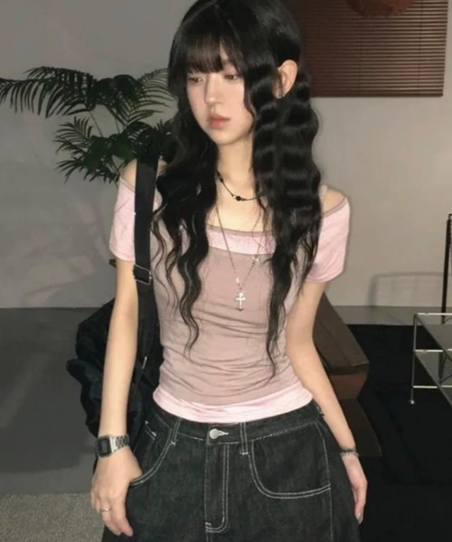 semplice（センプリチェ）の「Ｔシャツ【韓国ファッション】（Tシャツ/カットソー・レディース・ピンク/グレー/キャメル・F）」の7枚目の写真