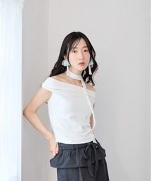2ピースチョーカー付きドレープフレンチTシャツ