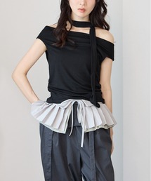 2ピースチョーカー付きドレープフレンチTシャツ