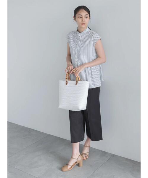 Te chichi（テチチ）の「フレンチスリーブスタンドフリルブラウス（シャツ/ブラウス・レディース・ネイビー/オフホワイト/サックスブルー・F）」の4枚目の写真