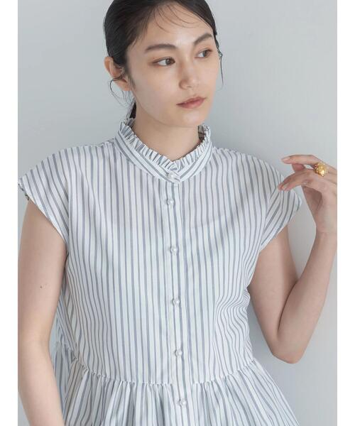 Te chichi（テチチ）の「フレンチスリーブスタンドフリルブラウス（シャツ/ブラウス・レディース・ネイビー/オフホワイト/サックスブルー・F）」の12枚目の写真