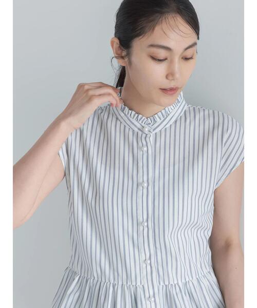 Te chichi（テチチ）の「フレンチスリーブスタンドフリルブラウス（シャツ/ブラウス・レディース・ネイビー/オフホワイト/サックスブルー・F）」の13枚目の写真