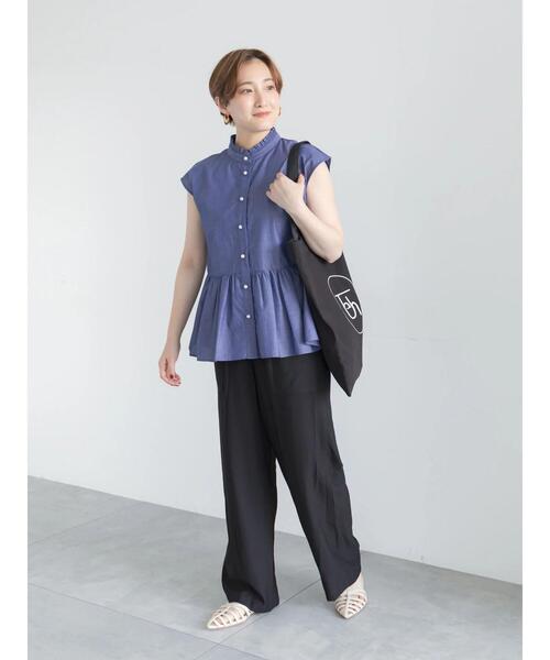 Te chichi（テチチ）の「フレンチスリーブスタンドフリルブラウス（シャツ/ブラウス・レディース・ネイビー/オフホワイト/サックスブルー・F）」の14枚目の写真